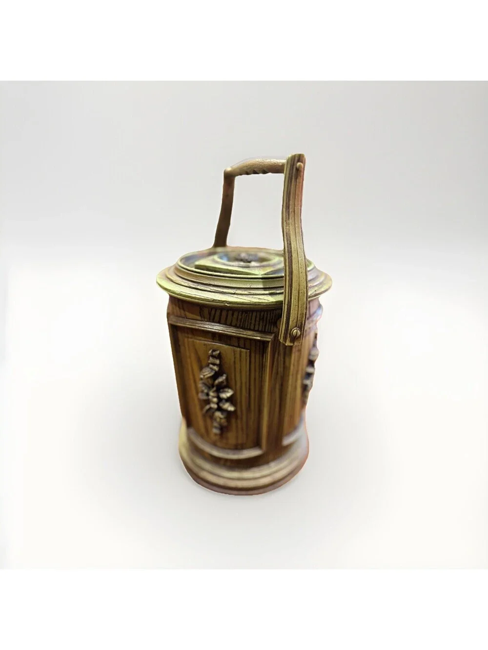 Vintage Avocado Green Ice Bucket-Wine-Chiller Cooler-MCM-Plastic Faux Wood